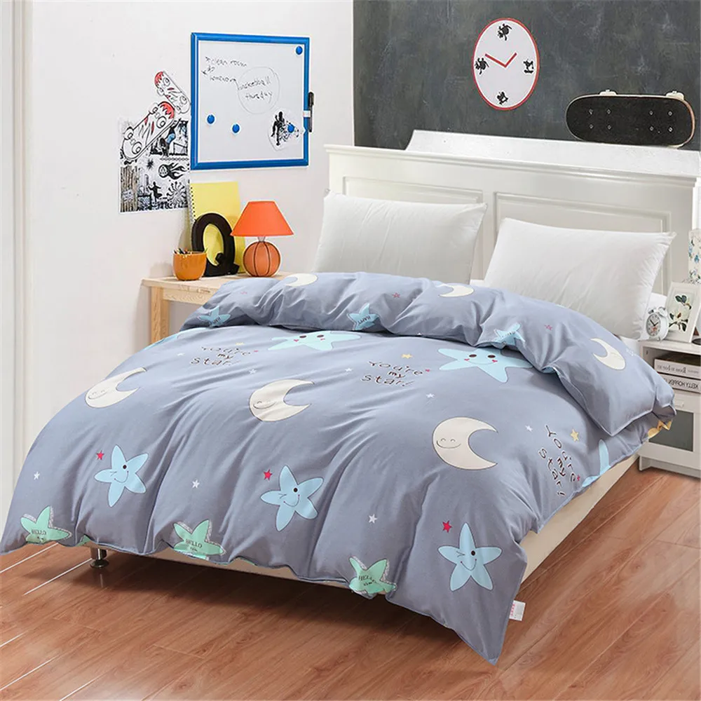 Gray Yellow Night Moon Star Pattern Duvet Cover 1pcs Bedding Full
