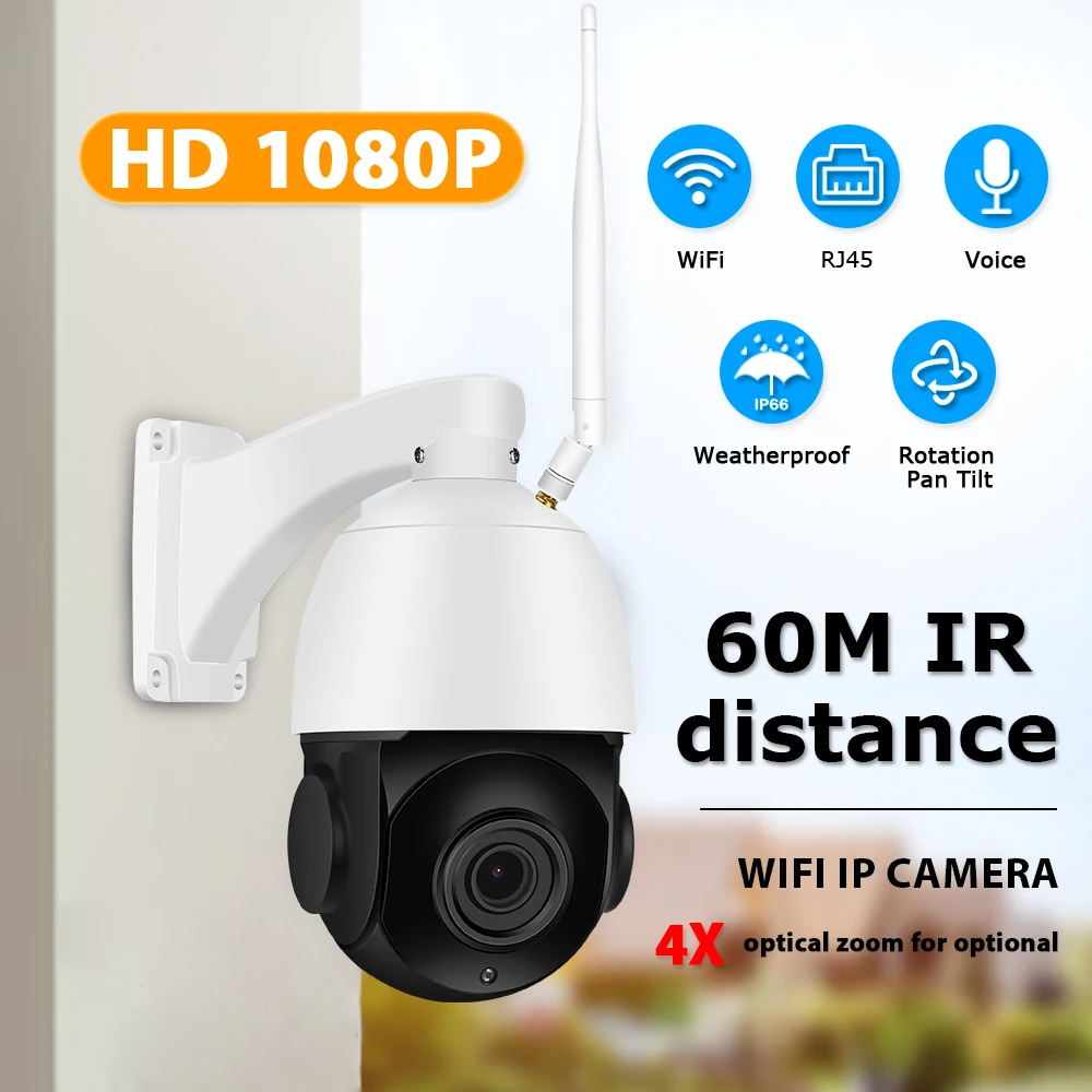 

Zoohi Outdoor PTZ Security Wireless Camera IP Camera Two Way Audio 1080p Rotatable Dome 4X Survellance Cameras WIFI 2MP IR IP66