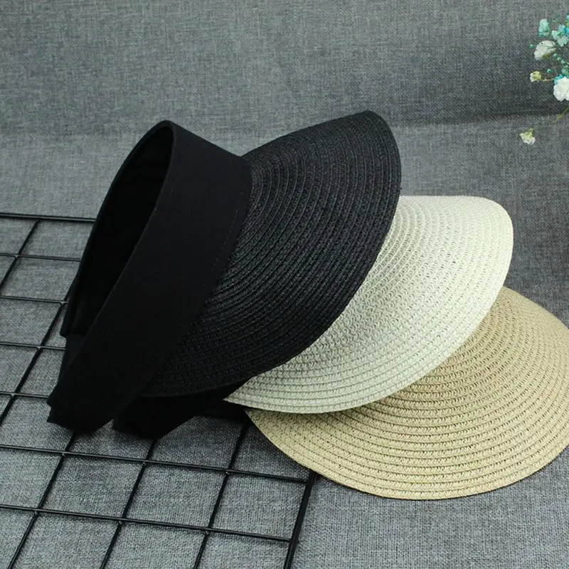 Женская Солнцезащитная Шляпка женская плетеная, из соломы солнцезащитный козырек шляпа пустая верхняя контрастная цветная широкая защита