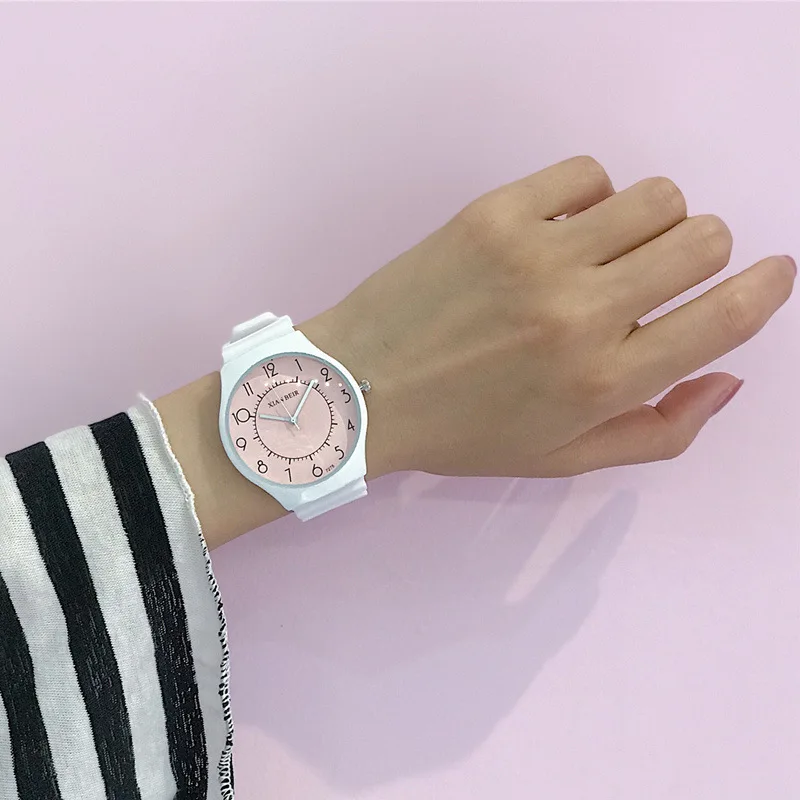 Новые Силиконовые Конфеты Желе студенческие часы женские часы модные Фламинго часы дети мультфильм наручные женские кварцевые часы - Цвет: Розовый