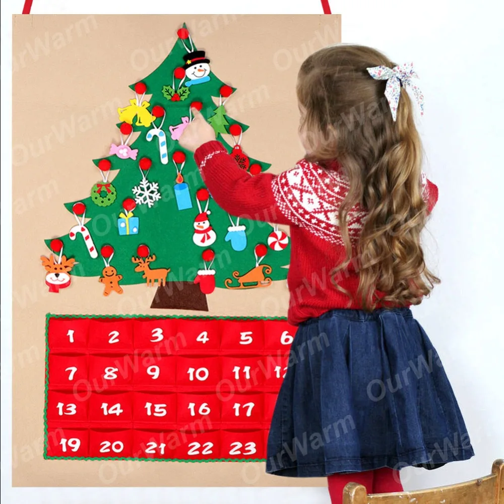OurWarm Date 1 24 DIY Felt Christmas Advent Calendar Christmas Tree Countdown Calendar with Pockets New Year Hanging Ornaments in Advent Calendars from Home