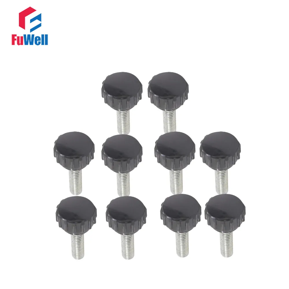 

10pcs M6 x 20mm Male Thread 22mm Round Head Dia. Screw on Type Knurled Grip Knobs Handles Replacement Clamping Round Knob