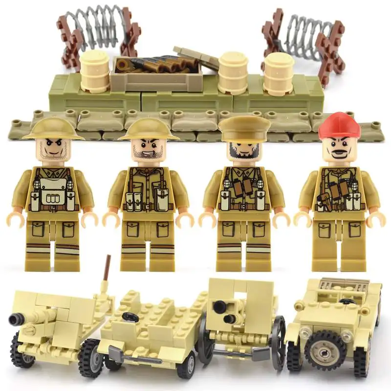 

New WW2 UK soldiers brick sets 4 vehicles Military Army figures Building blocks toys for boys