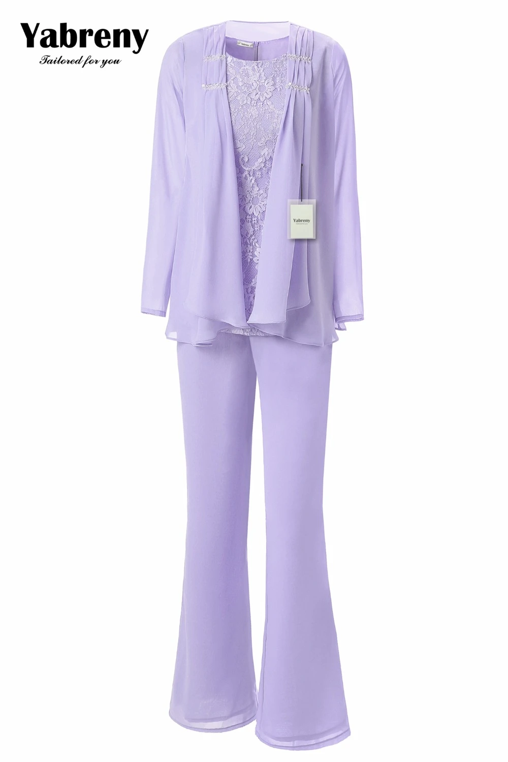 Yabreny Elegant Mother of the Bride Pants suit Lavender Chiffon Outfit