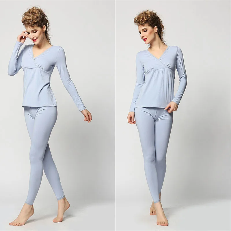 Pregnant Thermal Long Johns Maternity Clothing Set Autumn Spring Winter Modal  Breast Feeding Pregnancy Women Underwear (6)