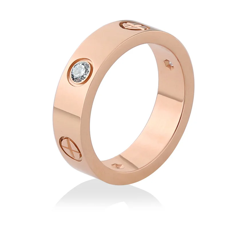 Fashion Rose Gold Stainless Steel Ring With Stone Crystal For Woman Girl For Men Couple In Wedding With Cross