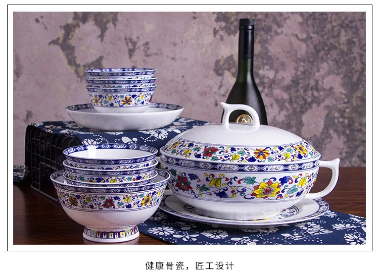 Guci 60 шт. высококачественный Цзиндэчжэнь керамический набор посуды синий и белый подарок костяная фарфоровая посуда
