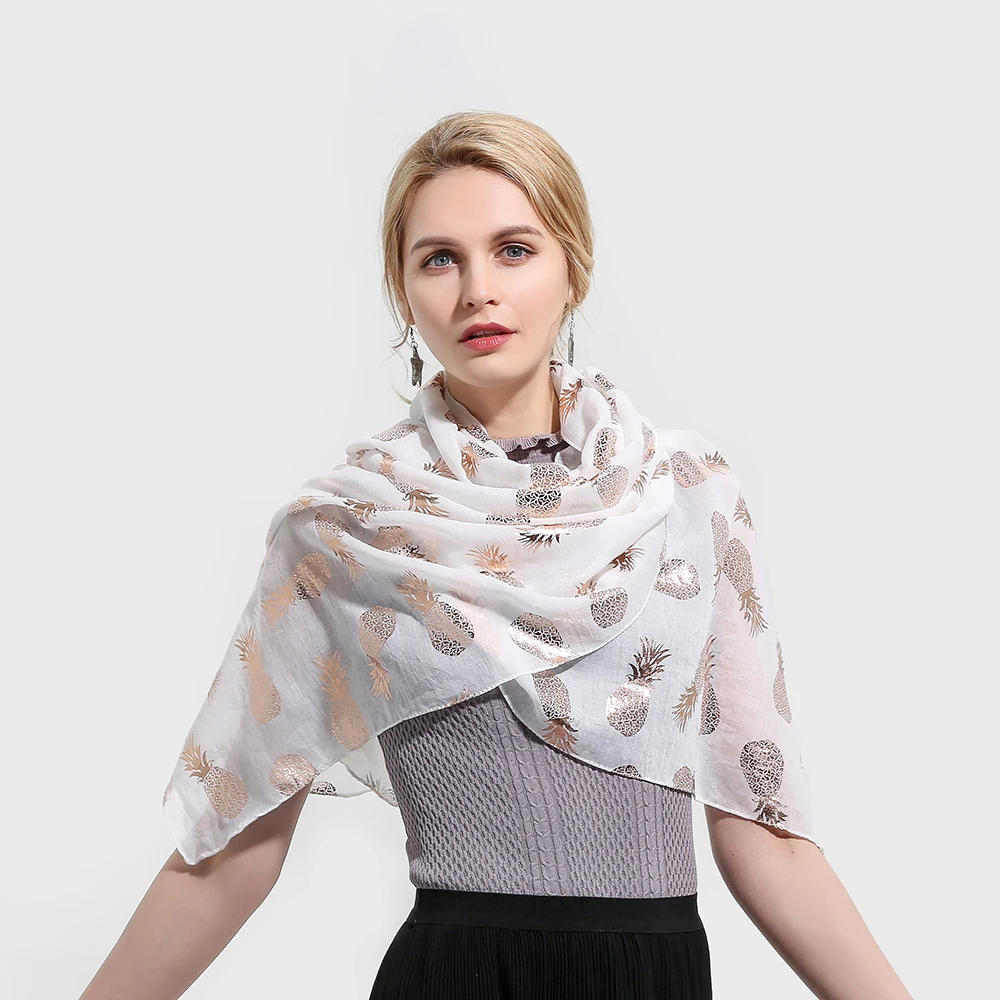 Women Ladies Scarf with Gold Glitter Flamingo /& Pineapple Print
