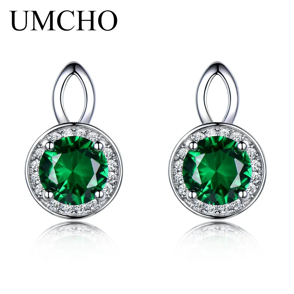 EUJ058E-1 UMCHO чистое серебро 925 пробы Серьги гвоздики для женщин драгоценный камень, синий сапфир круглые серьги для женщин ювелирные украшения бренд - Цвет камня: EUJ058E-1