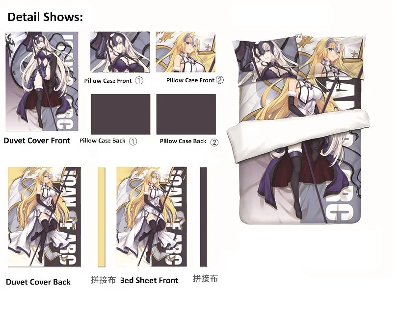 Fate grand order FGO Anime Bed Sheet or Duvet Cover with Two Pillow cases bedding Linen