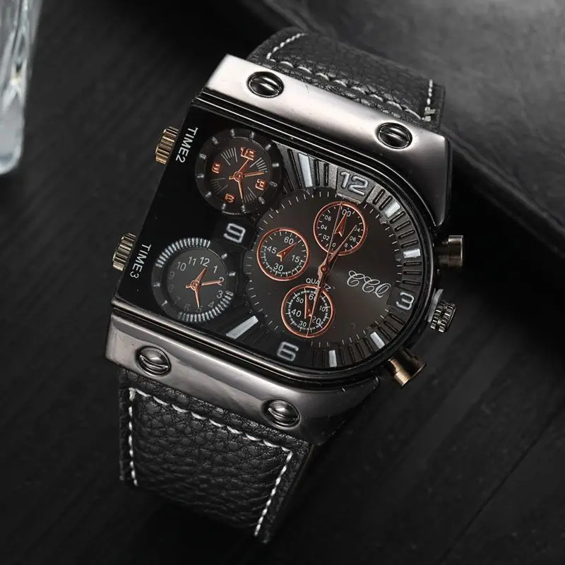 

Top Luxury Men Quartz Watches Sport Double Movement Square Dial Compass Function Cool Stylish Watch Designer Clock Casual QH118