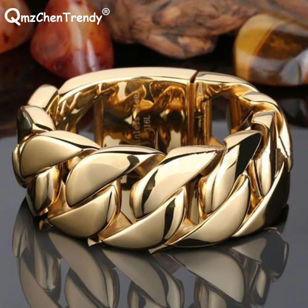 30 мм нержавеющая сталь для мужчин s негабаритных Тяжелая Снаряженная кубинская цепь браслеты Рэппер преувеличенные хип хоп мужчин браслет ювелирные изделия