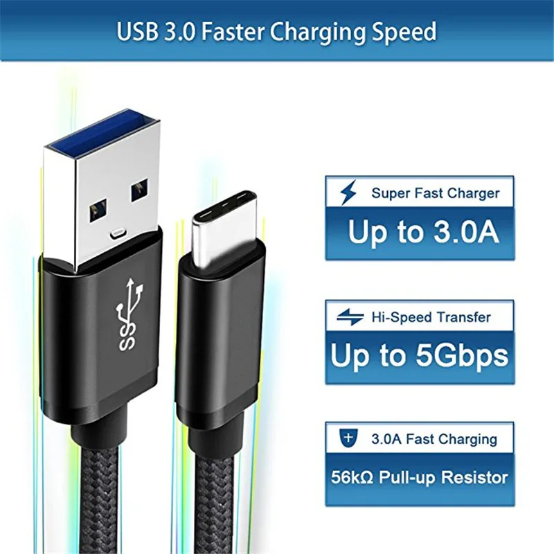 Кабель с разъемом usb type-c кабель для зарядки и передачи данных с 0,2 м, 1 м, 2 м, usb-c Зарядное устройство для samsung S10 плюс S10E NOTE 8 9 huawei mate 20 lite pro nova 4 3 2