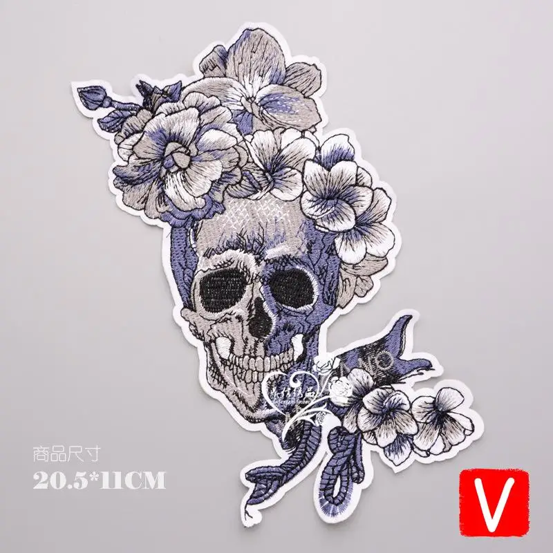 

VIPOINT embroidery big skull patches flower patches badges applique patches for clothing DX-31