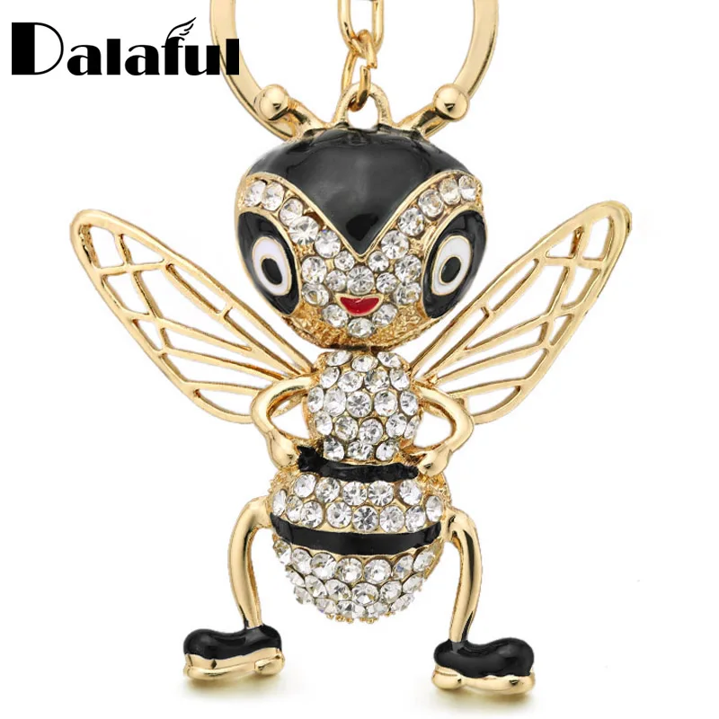 

Dalaful Crystal Bee Keychains Keyrings Enamel Trinket Creative Insects Key Ring Chain for Women Bag Pendant Jewelry Gift K367
