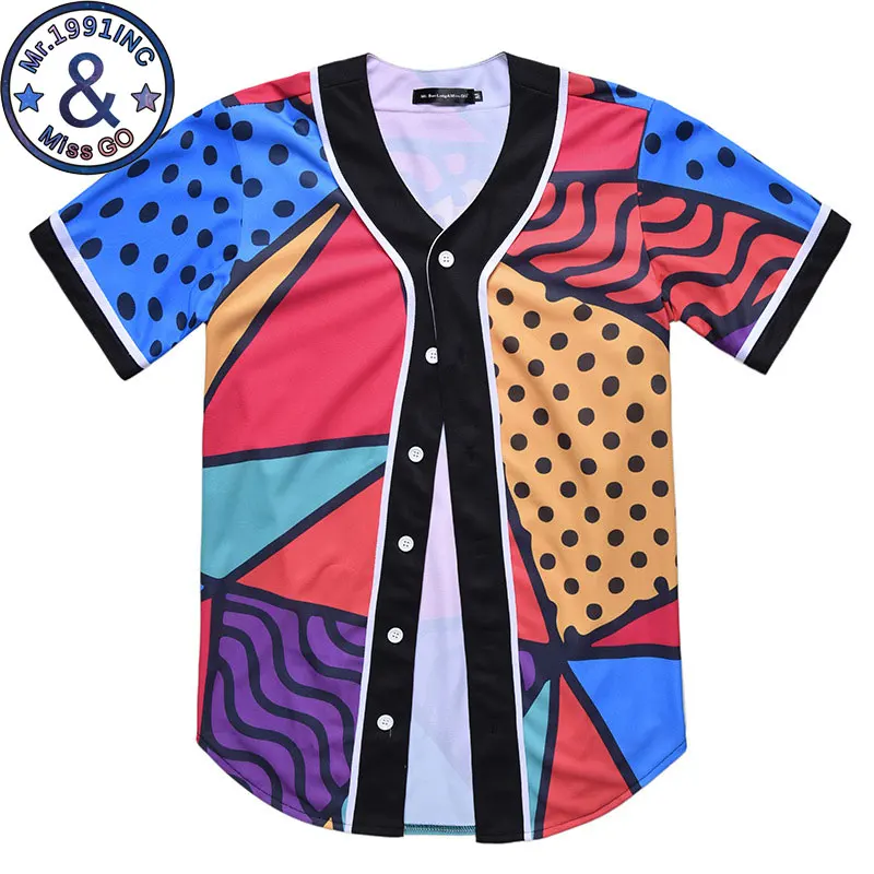 

Geometric Polka Dot Print Baseball Shirt Men 2018 Funny 3D Baseball Jersey Men Summer Short Sleeve Hip Hop Top T Shirt Homme 3XL
