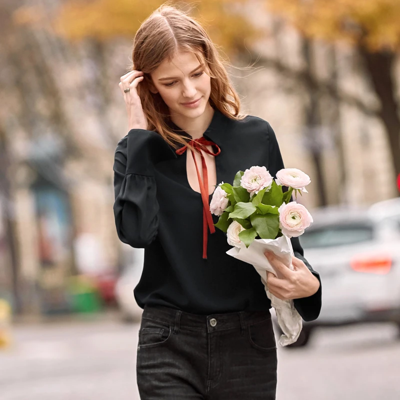 Bow Blouses Female Tie Sleeve Spring Beige Shirts Solid Amii Lantern Women Long Out Blouse Blouses yellow Loose Minimalist 2019 Office black Elegant Blouses Hollow White awP4S