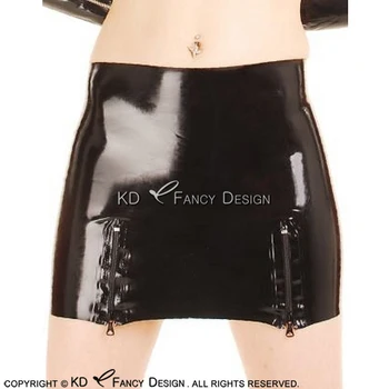 

Black Sexy Mini Latex Skirts With Three Zipper At Back And Front Side Rubber Skirt Bottoms DQ-0040