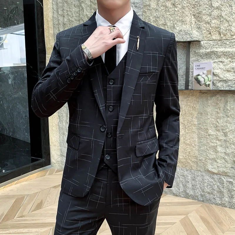 

2019 New Spring and Autumn Men's Suit Suit Gentleman Fashion Suit Three-piece Trend Formal Comfort Suit [coat Vest Pants]