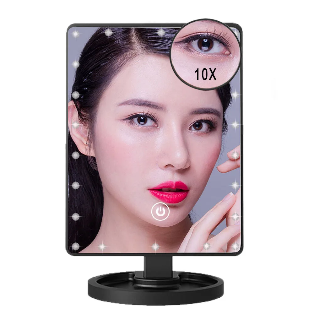 

22 LEDs Touch Screen 1X&10X Makeup Mirror Table Desktop Countertop Bright 180 Degree Adjustable USB Cable Or Batteries Use