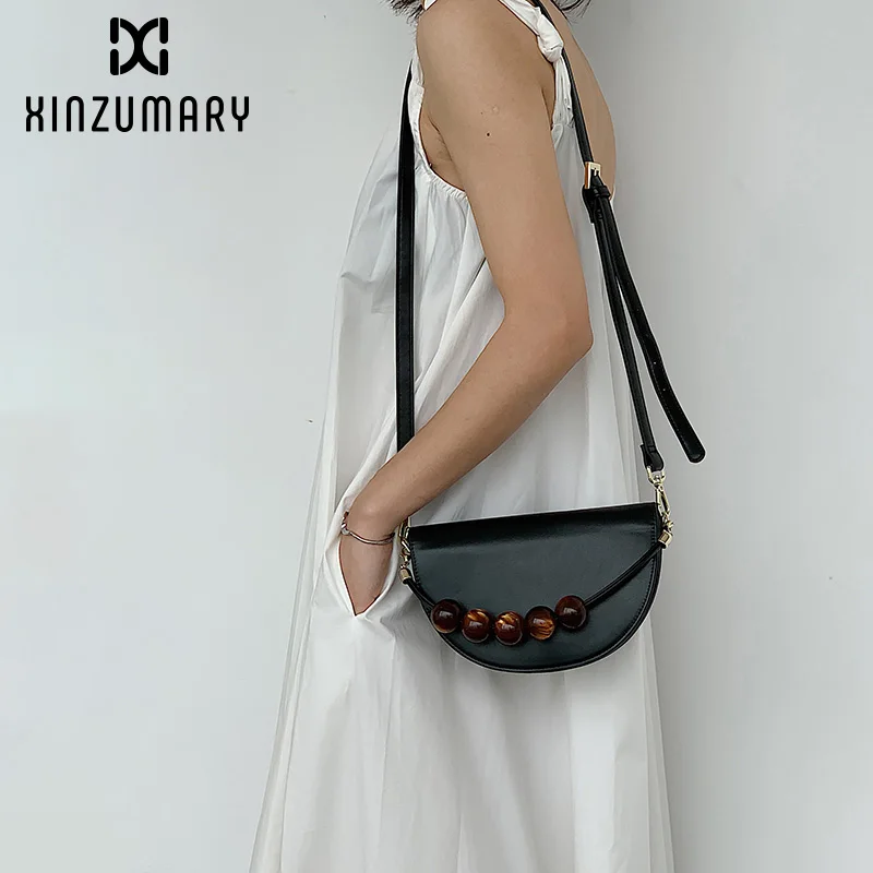 

2019 Vintage Fashion Beaded Women Handbag Solid color Female Single Shoulder Package Lady Crossbody PU Leather Women Saddle Bags