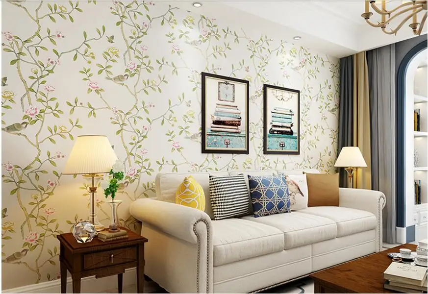 Papel de Parede Sala de Estar Beibehang Vintage American Pastoral Tecido Não Tecido Floral Quarto Sofá Compacto 32 Beibehang Vintage American pastoral tecido não tecido