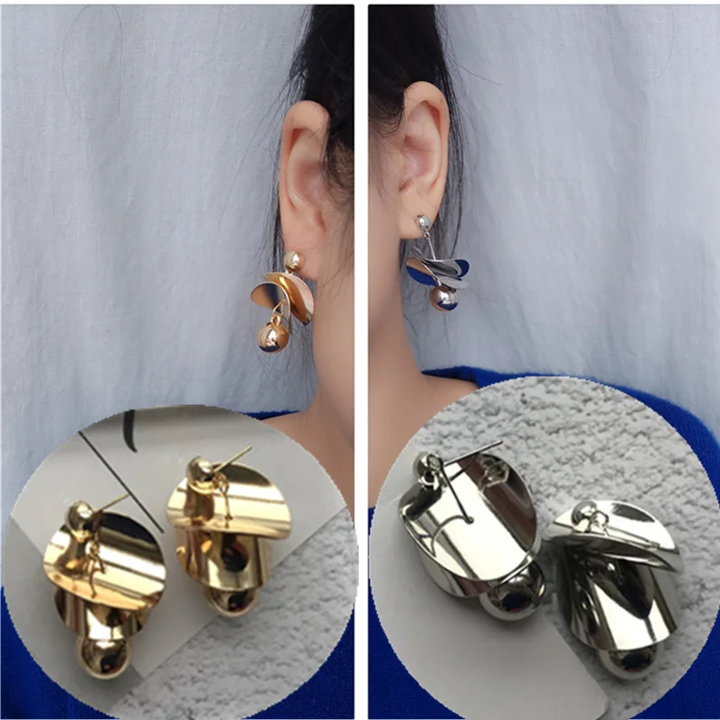 

2019 New Arrivals Hot Fashion Round Brincos Oorbellen Long Statement Asymmetric Metal Sheets Ball Drop Earrings Women Jewelry