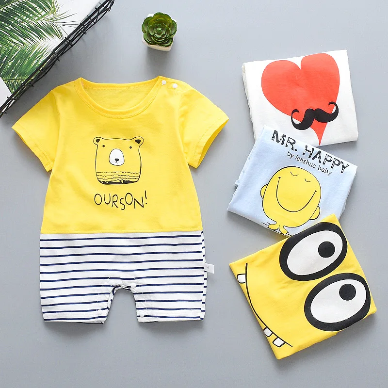 Fashion print Baby Rompers Short Sleeve Cotton 0-12M Newborn Boys&Girls Roupas de newborn Baby Clothes