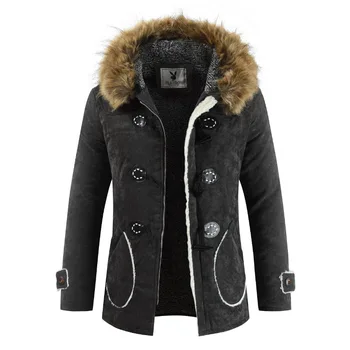 

New fashion men hooded fur collar cotton Windproof coats Men's quilted plus velvet warm loose pockets Jackets drop ship clothes