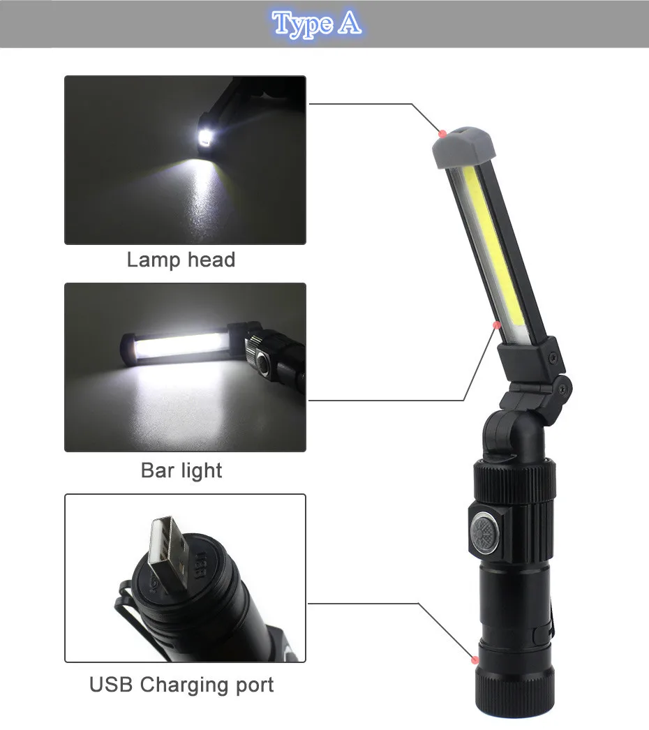 USB Перезаряжаемые фонарь COB светодиодный вспышка светильник 5 Режим работы светильник Магнитный светодиодный Портативный светодиодный налобный фонарь Открытый Кемпинг подвесной фонарь с крюком