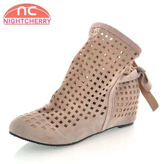 NIGHTCHERRY Women Boots Size 34-43 Gladiator Cutout Flat Round Toe Low Hidden Wedges Women's Summer Ankle boots Zapatos Cute Hot
