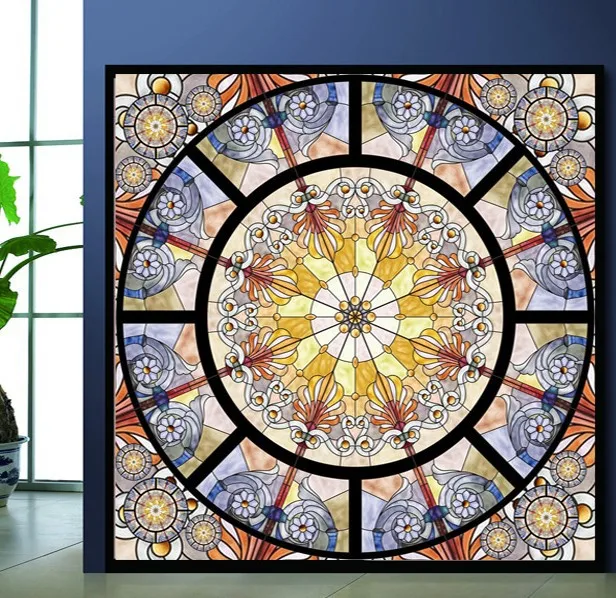 

Custom size Window films PVC self adhesive or static cling decorative frosted privacy window film Retro decoration H106