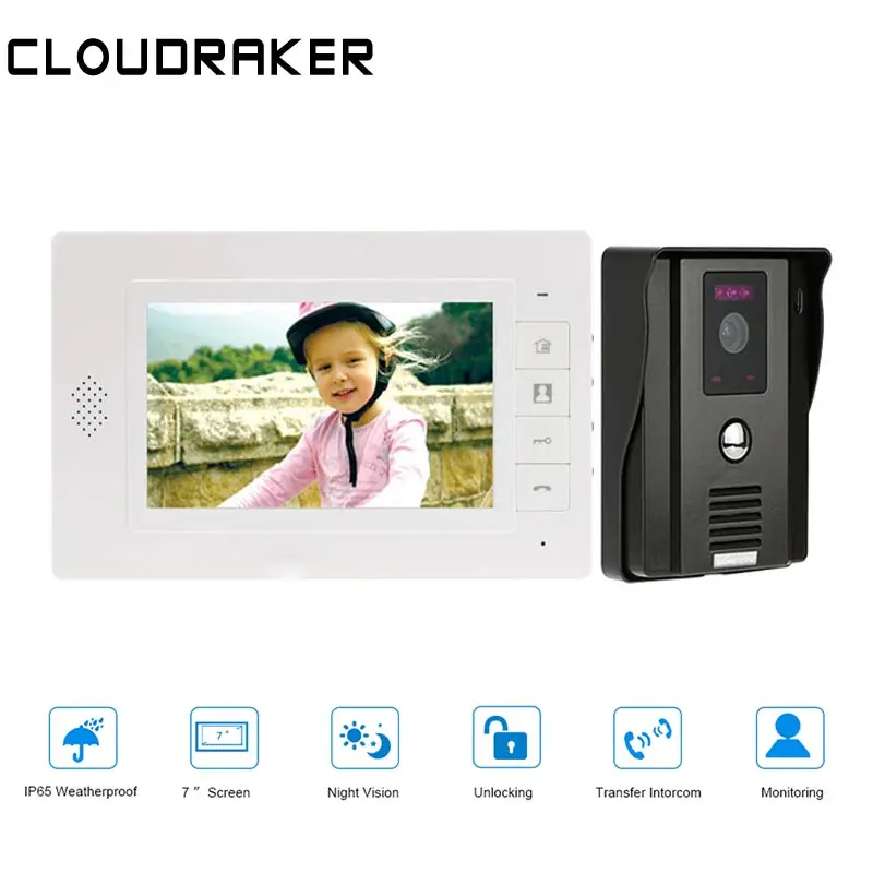 CLOUDRAKER 7 дюймовый дверной Видеозвонок система внутренней связи 1x монитор с 1x720P Проводная дверная камера телефон