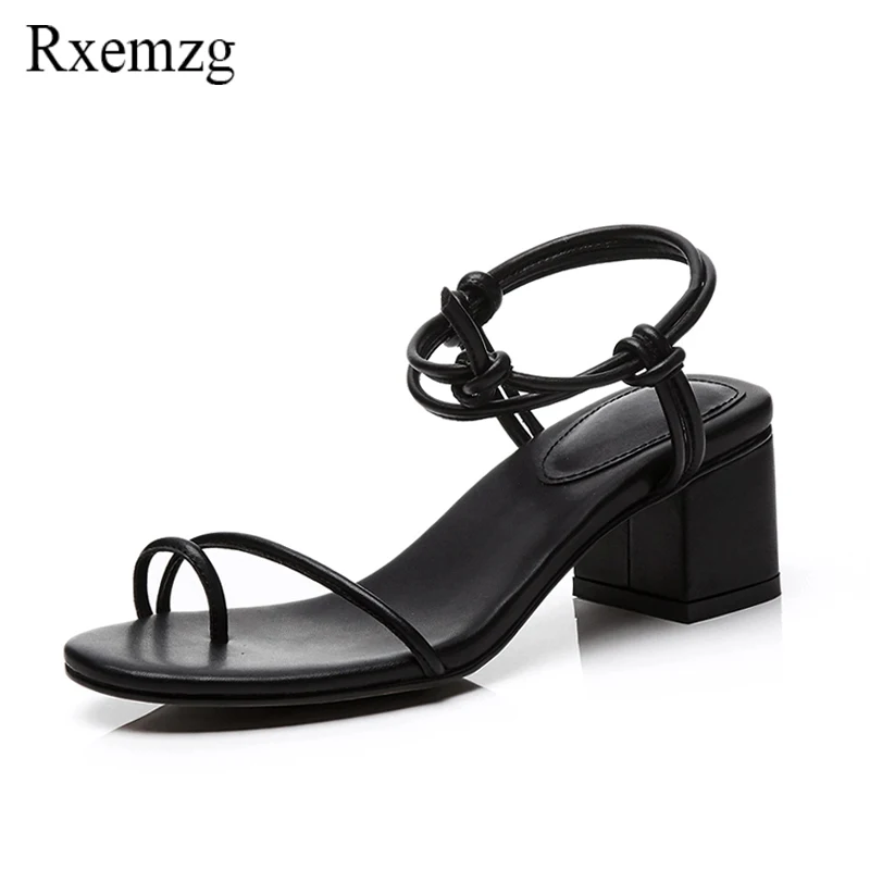 

Rxemzg fashion narrow band women sandals chunky high heels with open toes soft leather black shoes woman sandalias mujer 2018