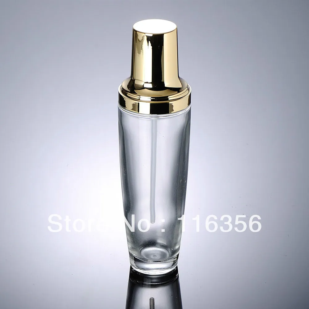 120ml transparent glass lotion bottle with gold pump for Cosmetic