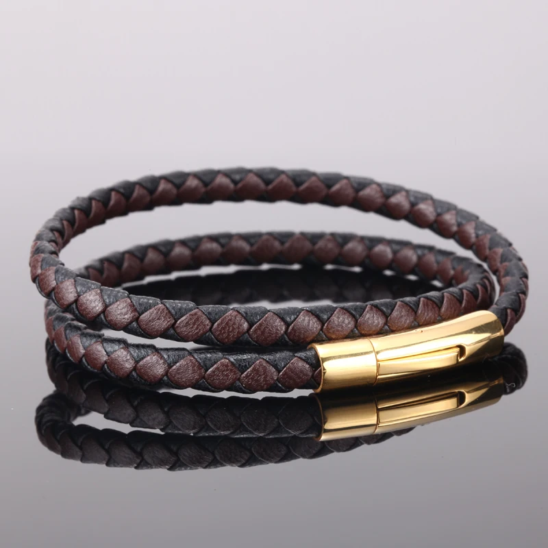 

Mcllroy Men bracelet/leather/stainless/steel/jewelry/bracelet homme Multi-layer magnet clasp bracelets & bangles male jewelry