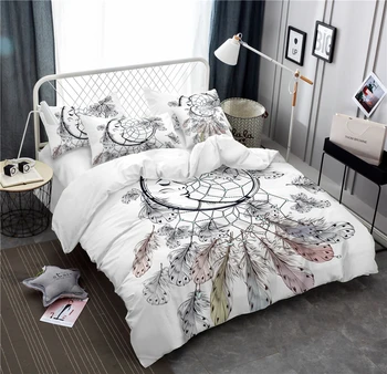 

Bohemia Bedding Set Dream Catcher Duvet Cover Set Feather Print Bedding Cartoon Bed Set Polyester Bedclothes Pillowcase D30