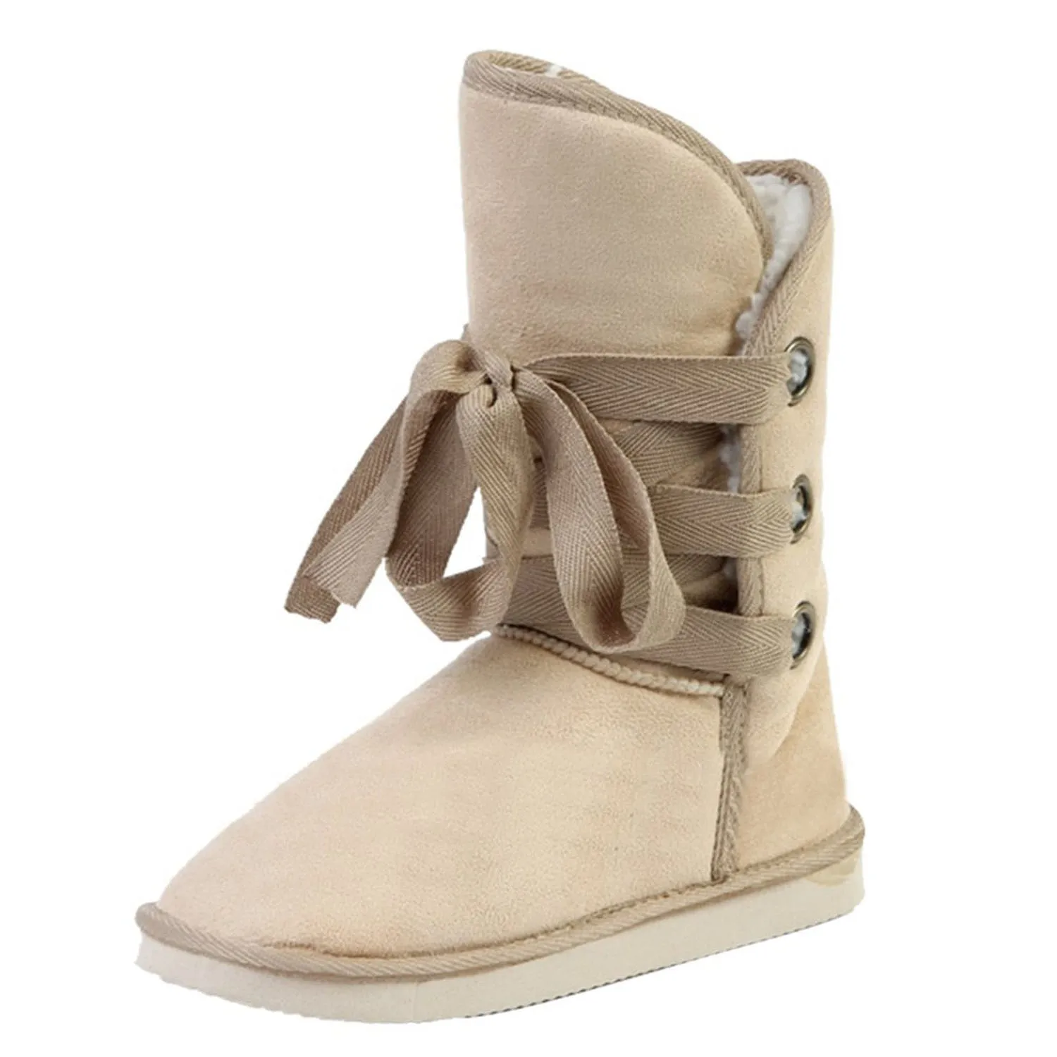 

Hot Fashion Winter Fake Firn Nobuts Women's Biker Snow Boots (Beige, USA 5)