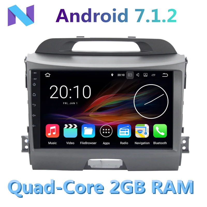 Best 9 inch 1024X600 4G WIFI 2GB RAM Android 7.1.2 Car DVD Player For Kia Sportage R 2010-2016 GPS Navigation Stereo Radio System 0