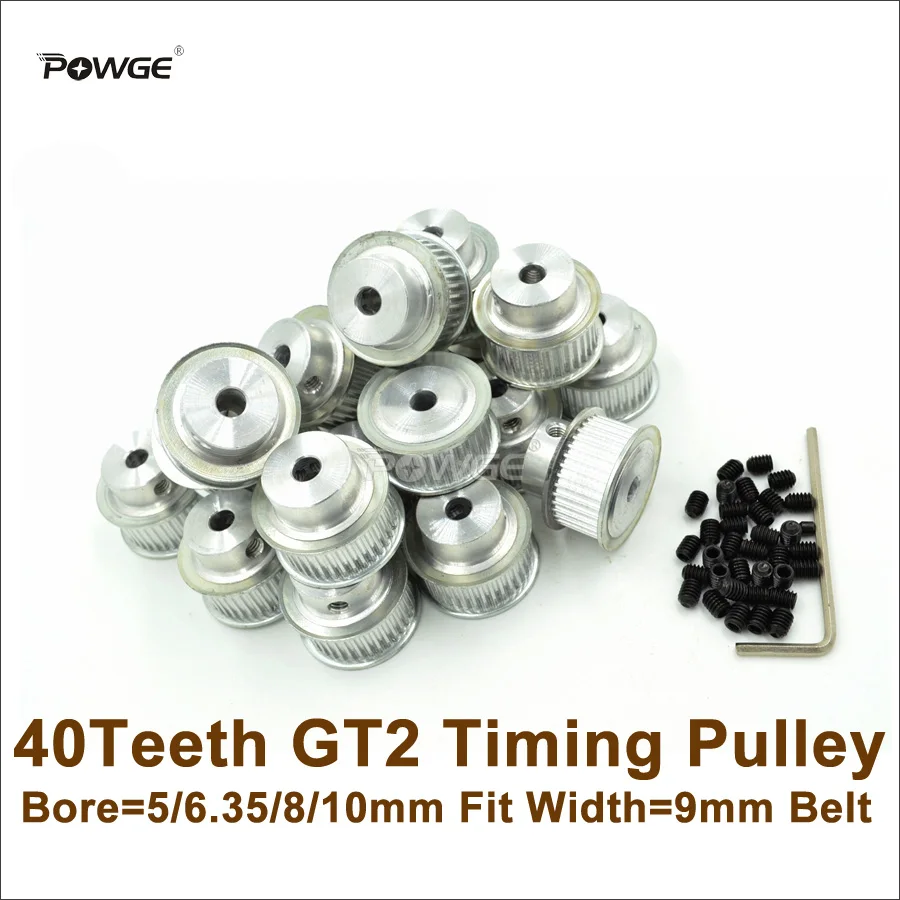 POWGE 50pcs 40 Teeth 2GT Timing Pulley Bore 5-12mm Fit Width 9/10mm Belt 40T 40Teeth GT2 For 3D Printer | Обустройство дома