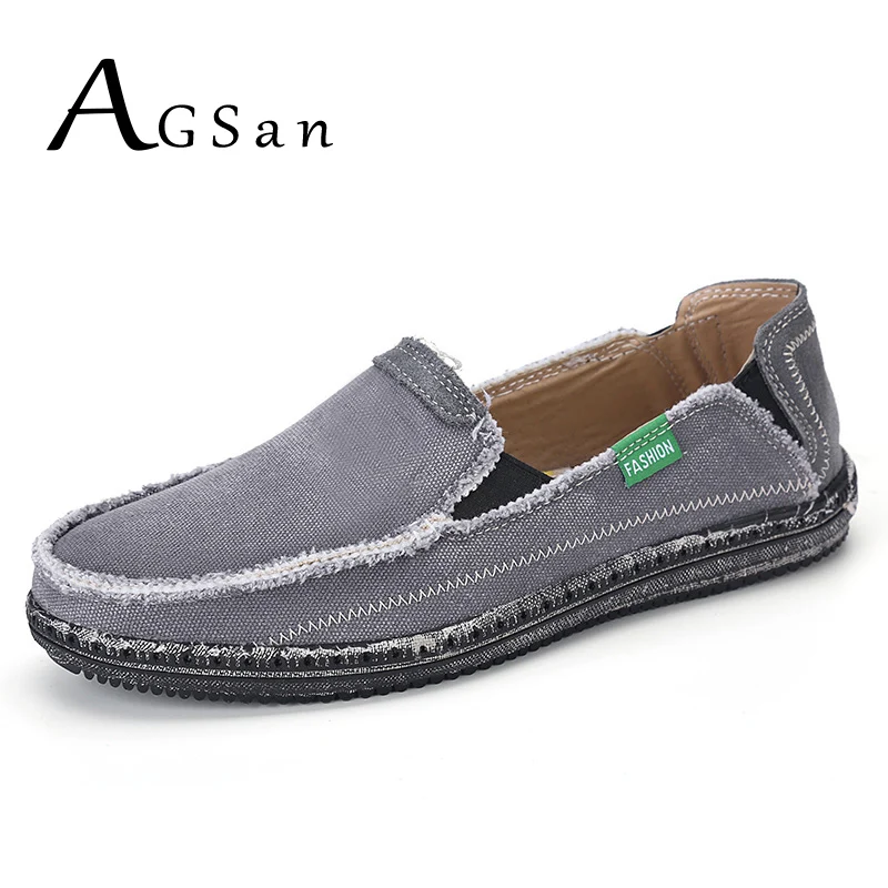 AGSan/Классическая парусиновая обувь мужская обувь без застежки синие, серые мокасины из парусины, мужские лоферы без шнуровки, повседневная обувь из потертой джинсовой ткани на плоской подошве, большой размер 46