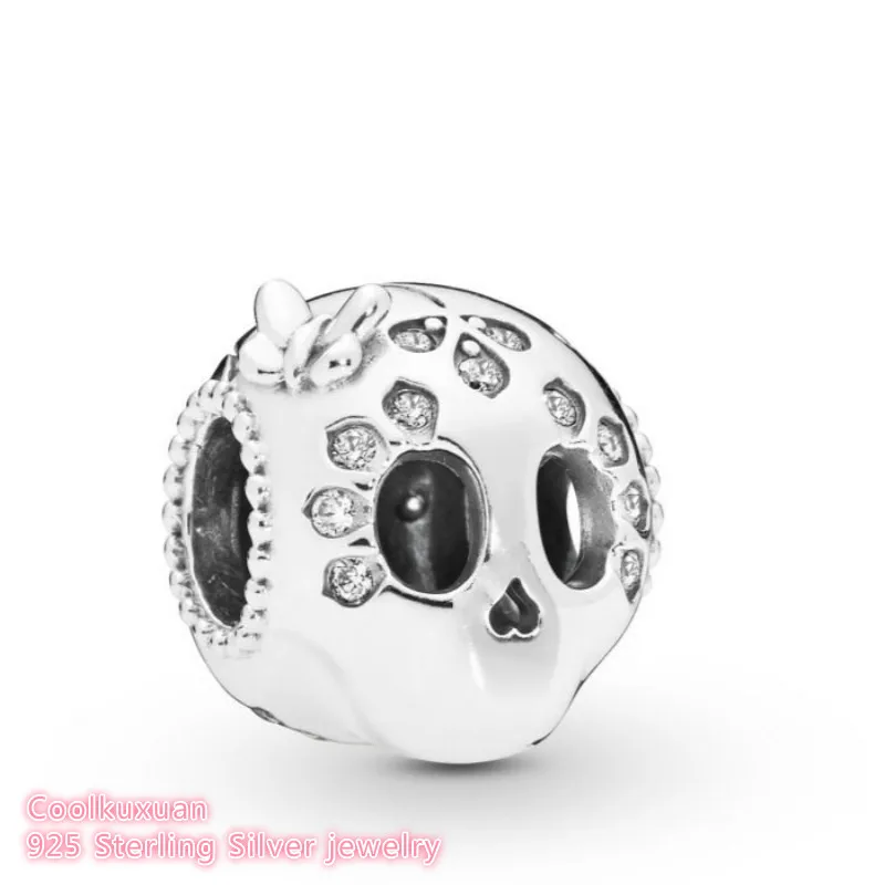 

2019 Spring 100% 925 Sterling Silver Sparkling Skull Charm beads Fits Original Brand bracelets Jewelry Making