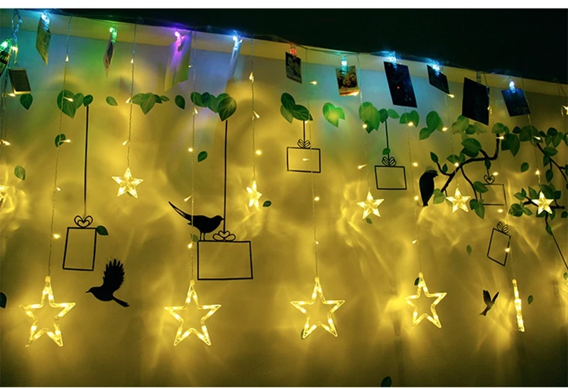 AC110V / 220V Holiday Lighting LED Fairy Star Curtain String luminarias Garland Decoration Christmas Party Wedding Light 2M