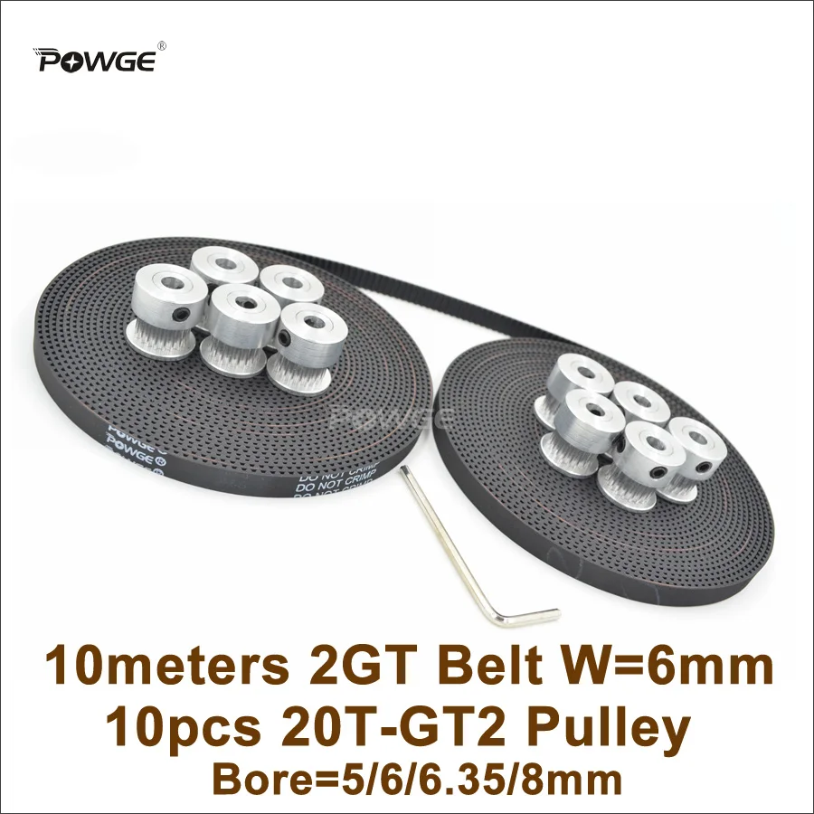 POWGE 10 шт. 20 зубцов GT2 зубчатый шкив Диаметр отверстия 5/6/6.35/8 мм + м Ширина ремня ГРМ 6