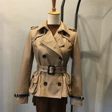 Высококачественная классическая верблюжья овчина талия пальто британский стиль Женская Короткая кожаная куртка пальто