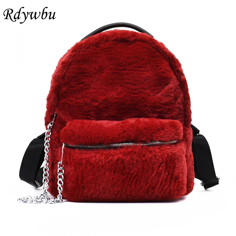 Buy Rdywbu New Winter Faux Fur Backpack With Chain