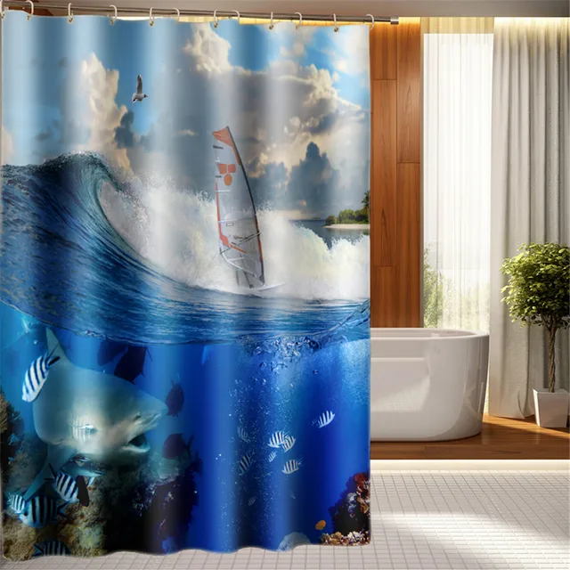 Oecan Shark Design Boys Bathroom Shower Curtain Waterproof Blue Sea Oecan Shark Design Boys Bathroom Shower Curtain Waterproof Blue Sea Kids Fashion Bedroom