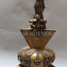 2" Тибет Буддизм Чистая Бронзовый Будда Протектор Бог Глава Пурба Кинжал Держатель