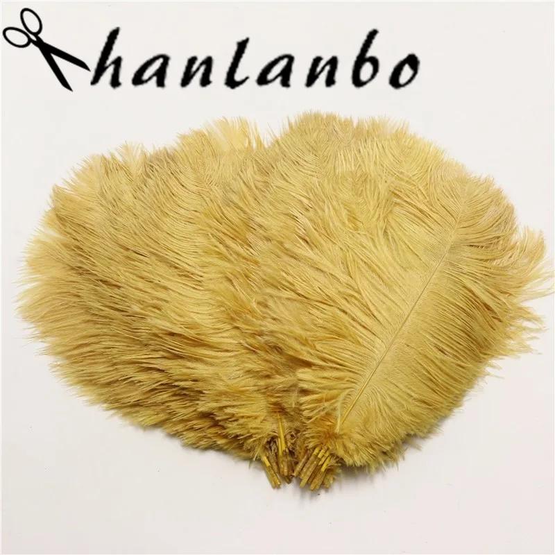 

50pcs/lot gold ostrich feather 25-30 cm / 10 -12 inches plumages splendid ostrich feather for wedding decorations plume