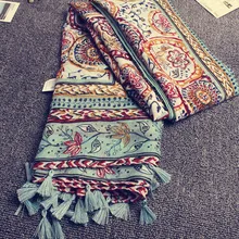 KYQIAO головной платок, новинка, женский, для девочек, весна, осень, дизайнерский, длинный, богемный, этнический, мягкий, с принтом, шарф, накидка с кисточками, шаль, палантин
